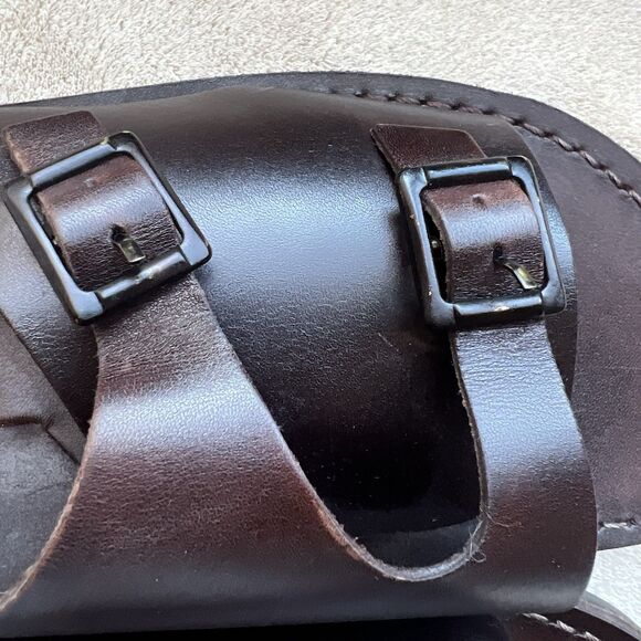 Jerusalem Dark Brown Stiff Leather Slide Sandal Men EU 47 US 13.5-14 Double Monk - Picture 9 of 15